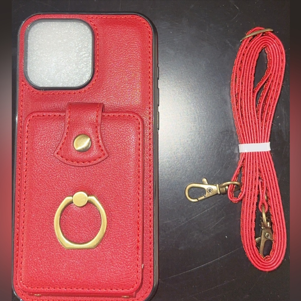 Red Leather Phone Case with Strap